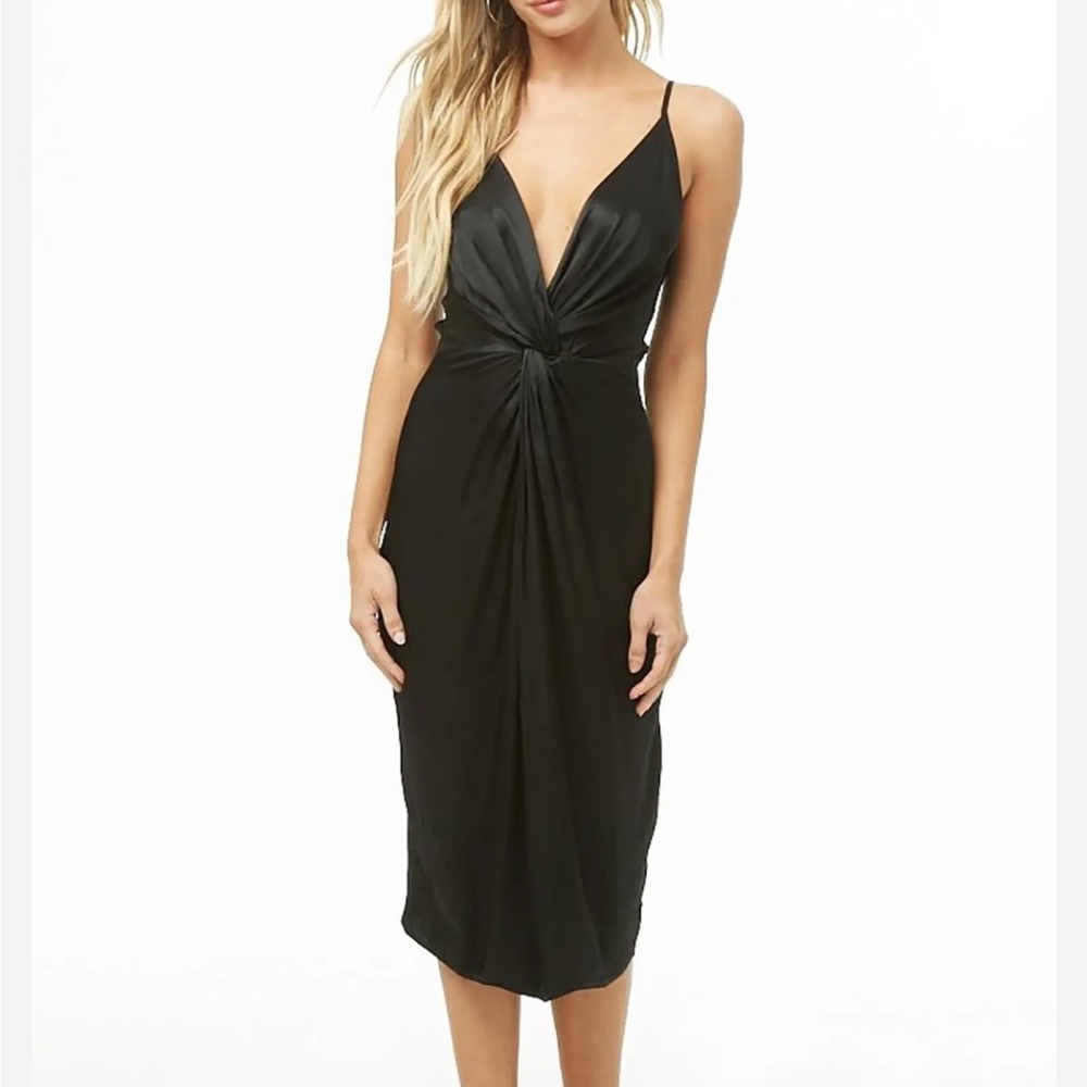 Forever‎ 21 Black Twist-Front Spaghetti Strap Midi Dress